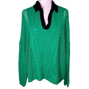 Woman’s Green Open Chunky Knit Sweater Slouchy Preppy Coastal Grandma Size 3XL